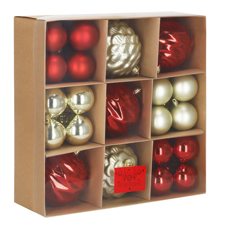 Bombki choinkowe, zestaw 37 szt. dekoracji do stroika, nietłukące złoto-czerwone