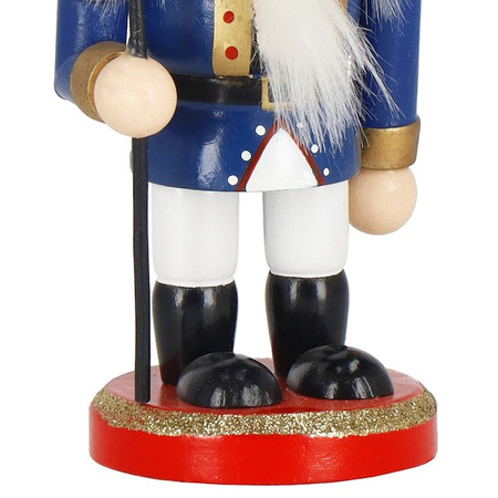 Dziadek do orzechów 16 cm z toporkiem drewniany żołnierzyk niebiesko-biały