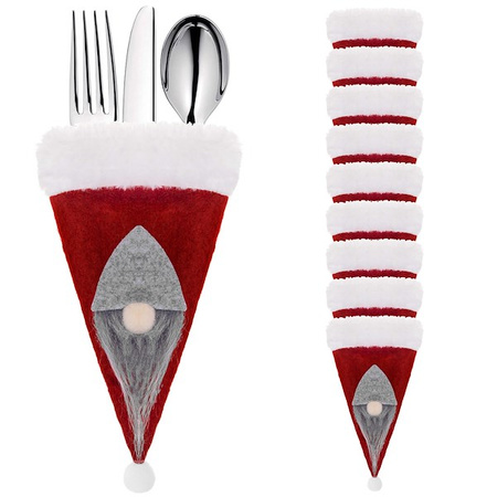 Etui na sztućce 10szt. świąteczna kieszonka, czapka czerwona ozdoba świąteczna