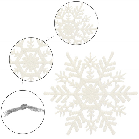 Zawieszka na choinkę śnieżynki 3 szt. ozdoba świąteczna 10,5 cm biały brokat