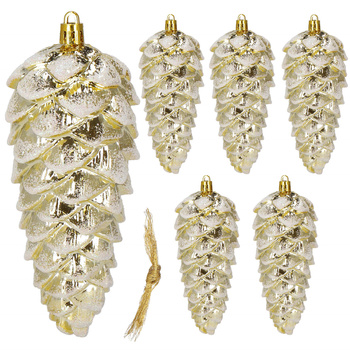 Zawieszki choinkowe szyszki 6 szt. ozdoby świąteczne 14 cm bombki złoty brokat