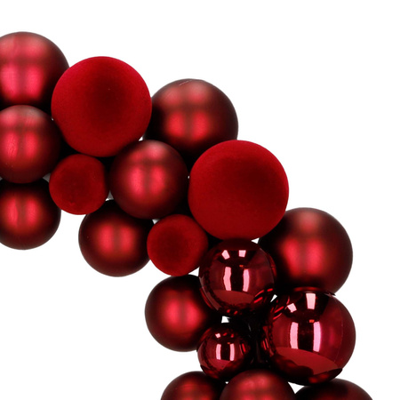 Wieniec świąteczny z bombek choinkowych, wianek na drzwi 34 cm, stroik na stół czerwony