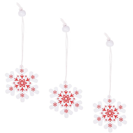 Świąteczne zawieszki 5cm drewniane śnieżynki zestaw 3 szt. biały