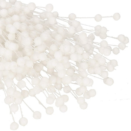 Gałązka dekoracyjna 10 szt. do stroików ozdoba świąteczna biały brokat