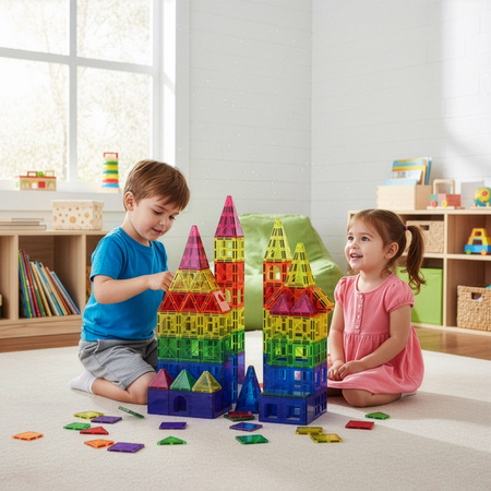 Klocki magnetyczne, konstrukcyjne, samochody zestaw 120 szt. klocków edukacyjnych dla dzieci, kolorowe