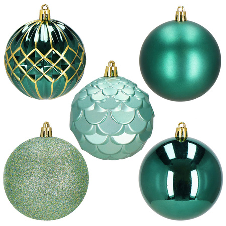 Zielone bombki choinkowe 8 cm 30 szt. zestaw ozdoby choinkowe matowe brokatowe błyszczące