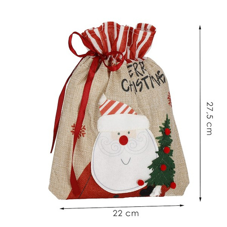 Worek na prezenty pod choinkę 27x22 cm torba świąteczna mikołaj