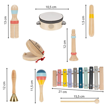 Instrumenty grające, drewniane 8 szt. zabawki muzyczne dla dzieci: cymbałki, bębenek, marakasy