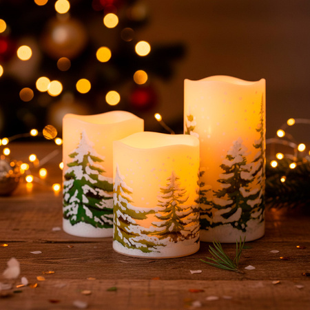 Świeca LED na baterie do stroików, dekoracyjna zestaw 3 szt. świąteczny wzór