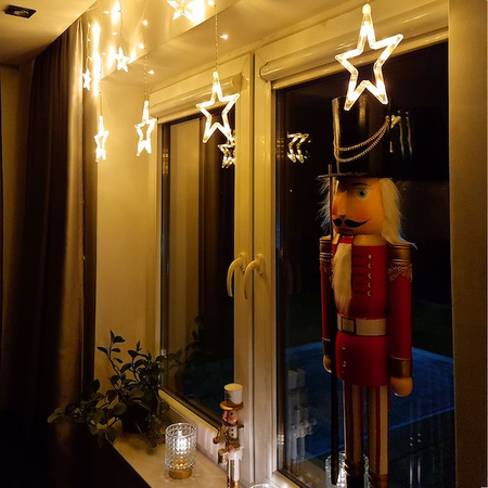 Kurtyna świetlna 92 led girlanda gwiazdki, lampki wewnętrzno-zewnętrzne sople ciepły biały