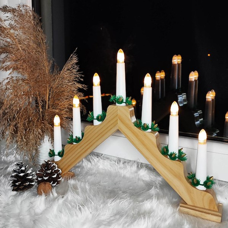 Świecznik adwentowy Led 7 świec drewniany ozdoba bożonarodzeniowa
