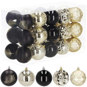 Bombki choinkowe 30 szt. ozdoby świąteczne zestaw 8 cm złote i czarne