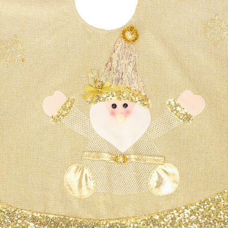 Dywanik pod choinkę 106 cm złoty z Mikołajem, mata na prezenty