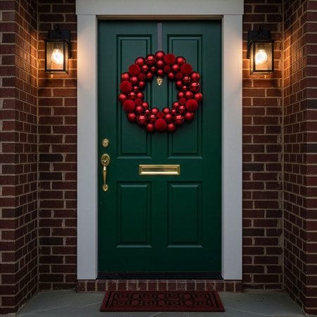 Wieniec świąteczny z bombek choinkowych, wianek na drzwi 34 cm, stroik na stół czerwony