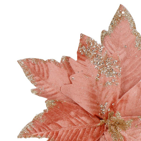 Gwiazda betlejemska, sztuczny kwiat poinsecja 29 cm różowa z brokatem i cekinami