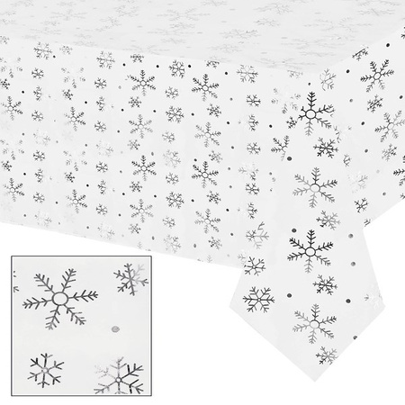 Bieżnik na stół świąteczny 220x140cm obrus świąteczny w śnieżynki biały