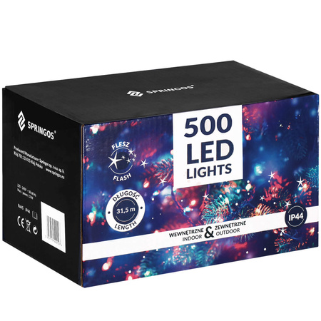 Lampki choinkowe 500 led biały zimny + niebieski flash 31,5 oświetlenie świąteczne IP44