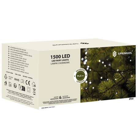 Lampki choinkowe 1500 Led biały zimny 121,5 m oświetlenie świąteczne IP44