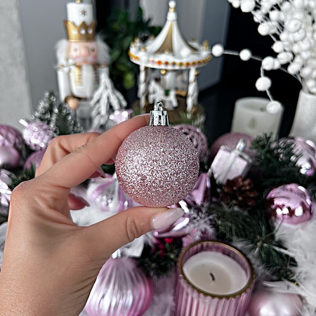 Bombki choinkowe 33 szt. ozdoby świąteczne zestaw z gwiazdą różowe