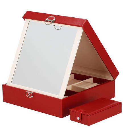 Kufer, szkatułka na biżuterię ekoskóra 25x25x8,5 cm bordowy z przegródkami