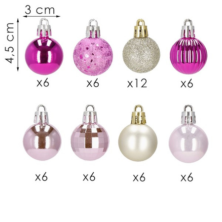 Bombki choinkowe 54 szt. ozdoby świąteczne zestaw 3cm różowe
