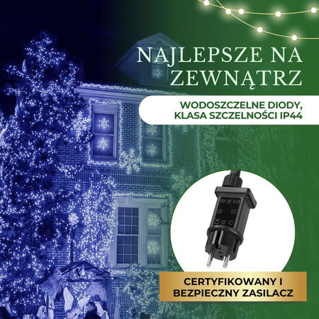 Lampki choinkowe 500 led niebieski + flash 25m oświetlenie świąteczne IP44