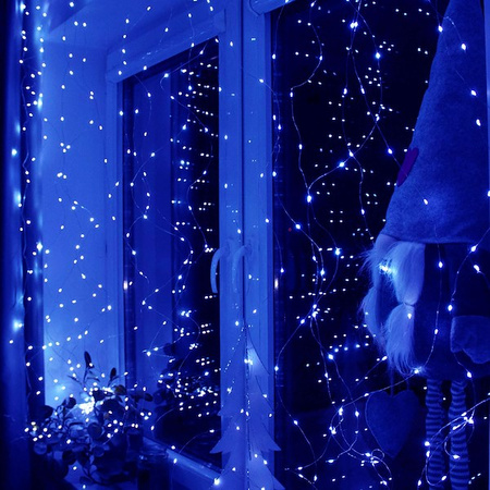 Kurtyna świetlna niebieski 300 Led 3x3 m lampki wewnętrzne z programatorem USB