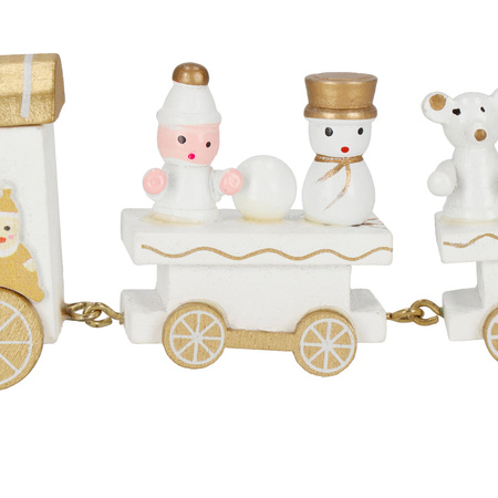 Drewniana ciuchcia, pociąg z wagonikami, ozdoba na święta, aranżacja wnętrz biało-złota
