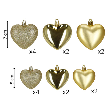 Bombki choinkowe 16 szt. komplet dekoracje świąteczne, nietłukące serca, złote