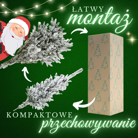 Choinka sztuczna świerk kaukaski 150 cm śnieżony jak żywy, nowoczesny, ze stojakiem