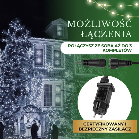 Lampki choinkowe zewnętrzne, wewnętrzne 500 led zimny biały+ zimny biały flash 27,5 m światełka świąteczne