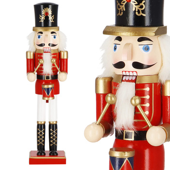 Dziadek do orzechów 38 cm z bębenkiem, drewniany żołnierzyk, figurka świąteczna