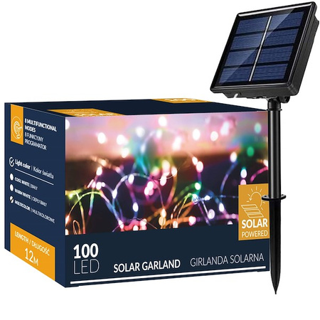 Lampki choinkowe 100 Led 12 m druciki multikolor oświetlenie świąteczne solarne