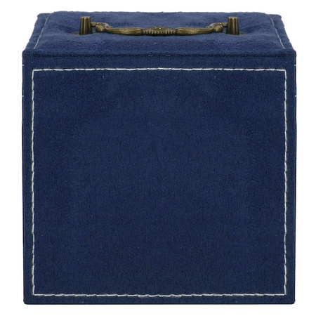 Kufer, szkatułka na biżuterię 12x12x12 cm granatowy z przegródkami welurowy