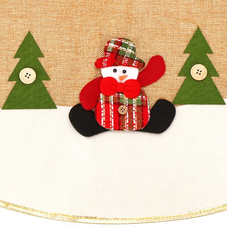 Dywanik pod choinkę 89 cm brązowy z bałwankiem, mata na prezenty