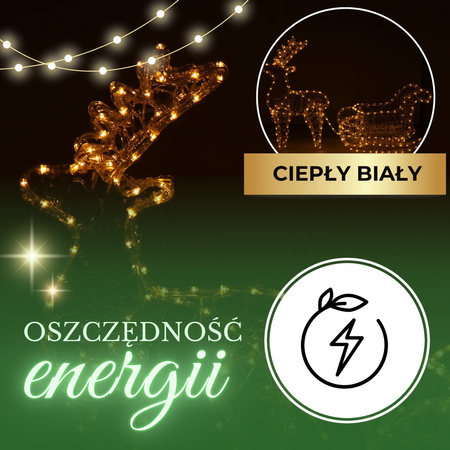 Renifer Led 150 cm świąteczny z saniami świetlna dekoracja do ogrodu biały ciepły
