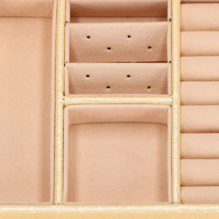 Kuferek, szkatułka na biżuterię 17,5x14x12,5 cm ecru z szufladami i lusterkiem