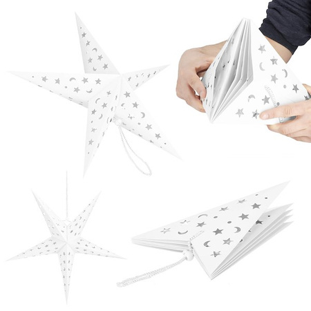 Gwiazda świąteczna papierowa 3D 60 cm zawieszka choinkowa biała