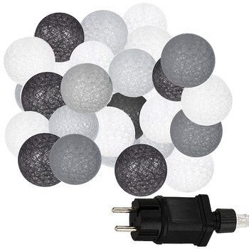 Lampki dekoracyjne cotton balls 30 LED 30 kul białe szare popielate czarne
