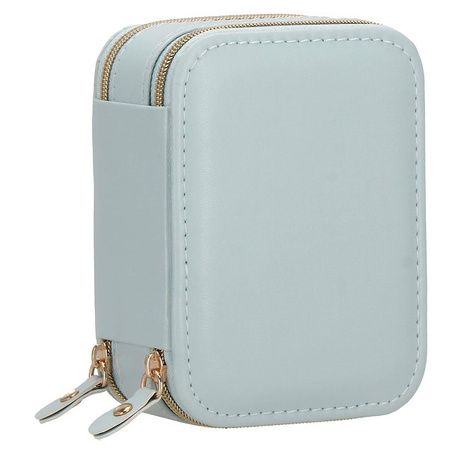 Kufer, szkatułka na biżuterię ekoskóra 11,5x8,5x5,5 cm błękitny z przegródkami