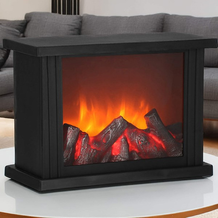 Kominek LED na baterie 27,5x19,5x12 cm dekoracyjna lampa z efektem płomienia, czarne