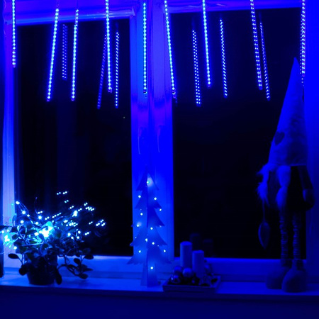 Lampki choinkowe 480 Led sople 10 szt. padający śnieg meteory zewnętrzne niebieskie