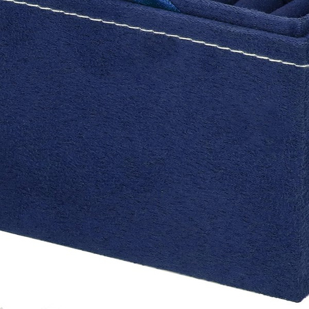 Kufer, szkatułka na biżuterię 12x12x12 cm granatowy z przegródkami welurowy
