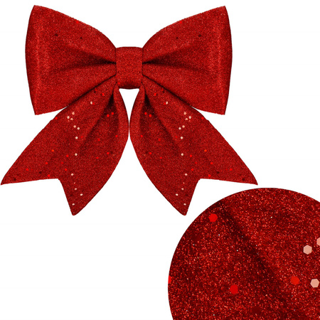 Kokardka świąteczna na choinkę brokatowa zawieszka choinkowa czerwona