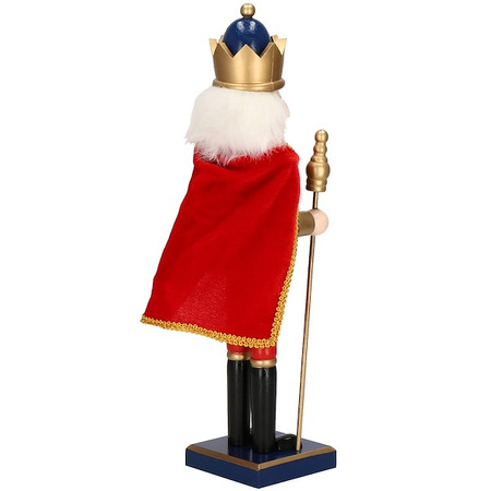 Dziadek do orzechów 38 cm z berłem, drewniany żołnierzyk niebiesko-czerwony, figurka świąteczna