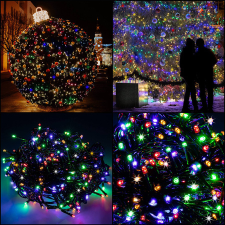 Lampki choinkowe zewnętrzne, wewnętrzne 500 led multikolor + niebieski flash 27,5 m światełka świąteczne