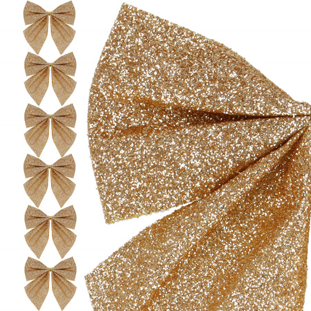 Kokardki świąteczne na choinkę 6 szt. brokatowe zawieszki choinkowe złote