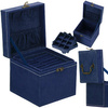 Kufer, szkatułka na biżuterię 12x12x12 cm granatowy z przegródkami welurowy