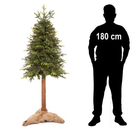 Choinka sztuczna na pniu jak żywa 180 cm świerk naturalny ze stojakiem nowoczesny