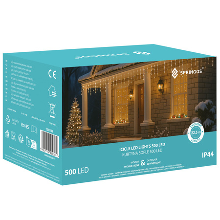 Kurtyna świetlna 500 led girlanda, lampki wewnętrzno-zewnętrzne sople biały ciepły + biały zimny